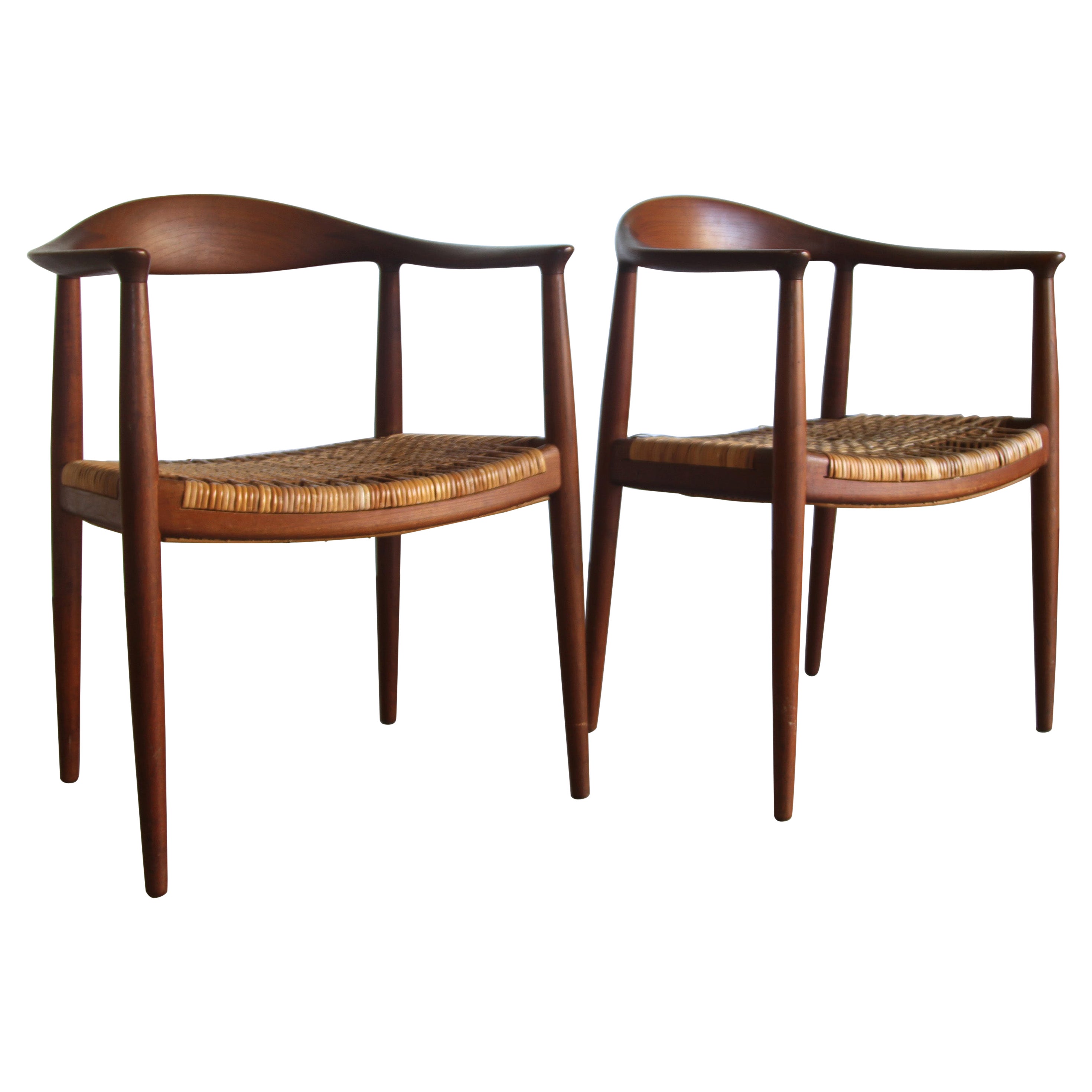 Pair Hans J Wegner the Chair Model Jh501 in Teak with Original Cane Seat For Sale