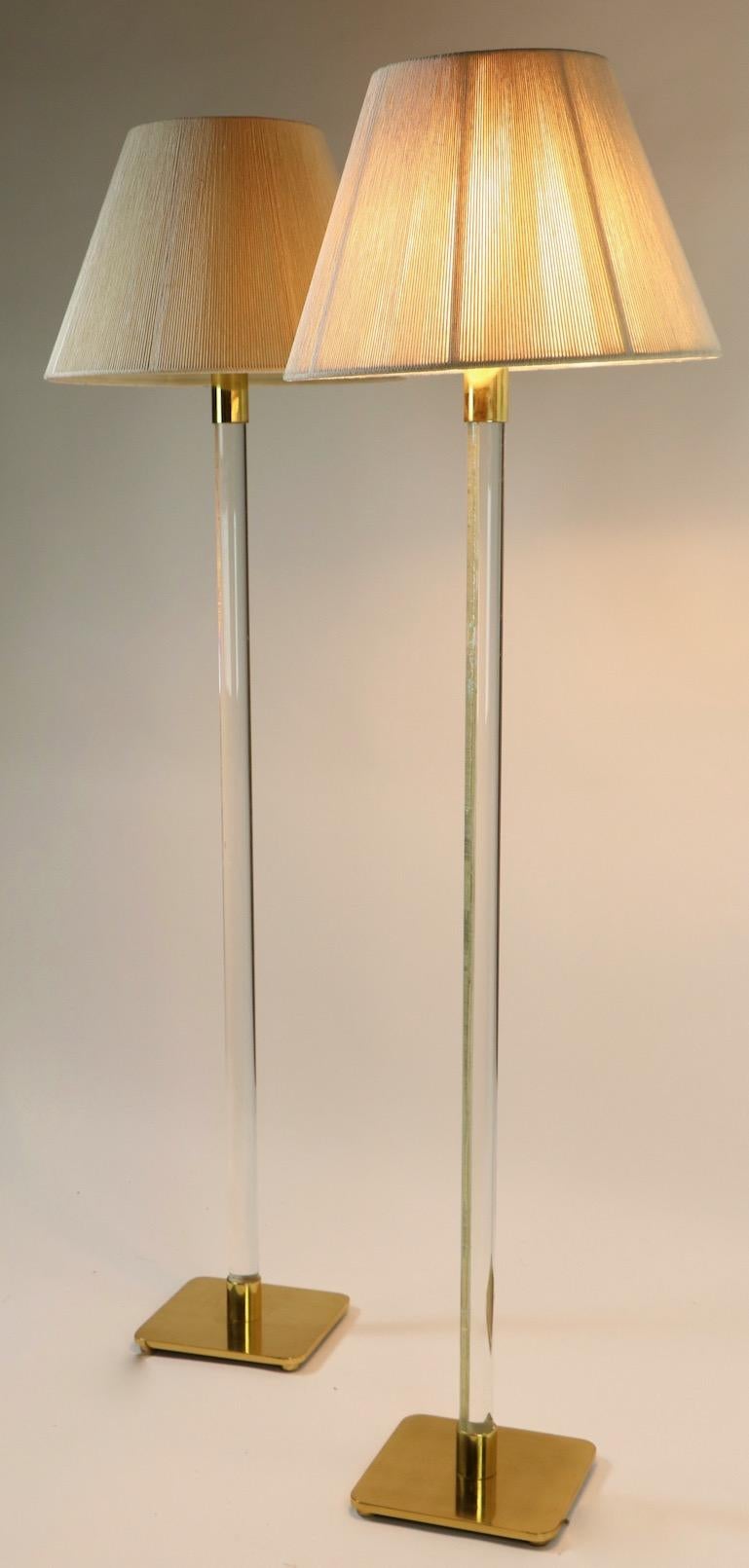 Mid-Century Modern Pair of Hansen Glass and Brass Floor Lamps For Sale