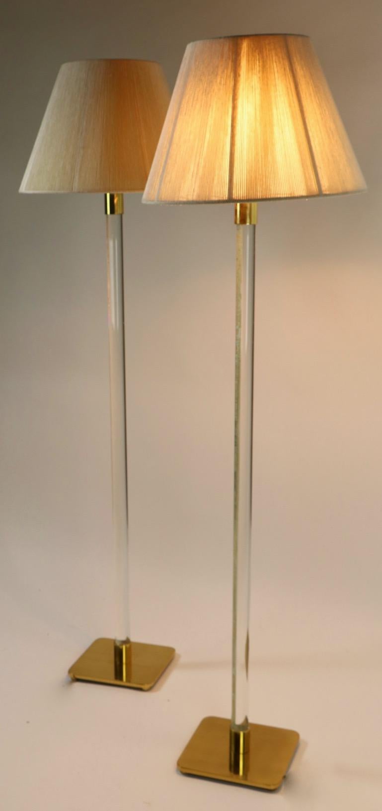 American Pair of Hansen Glass and Brass Floor Lamps For Sale