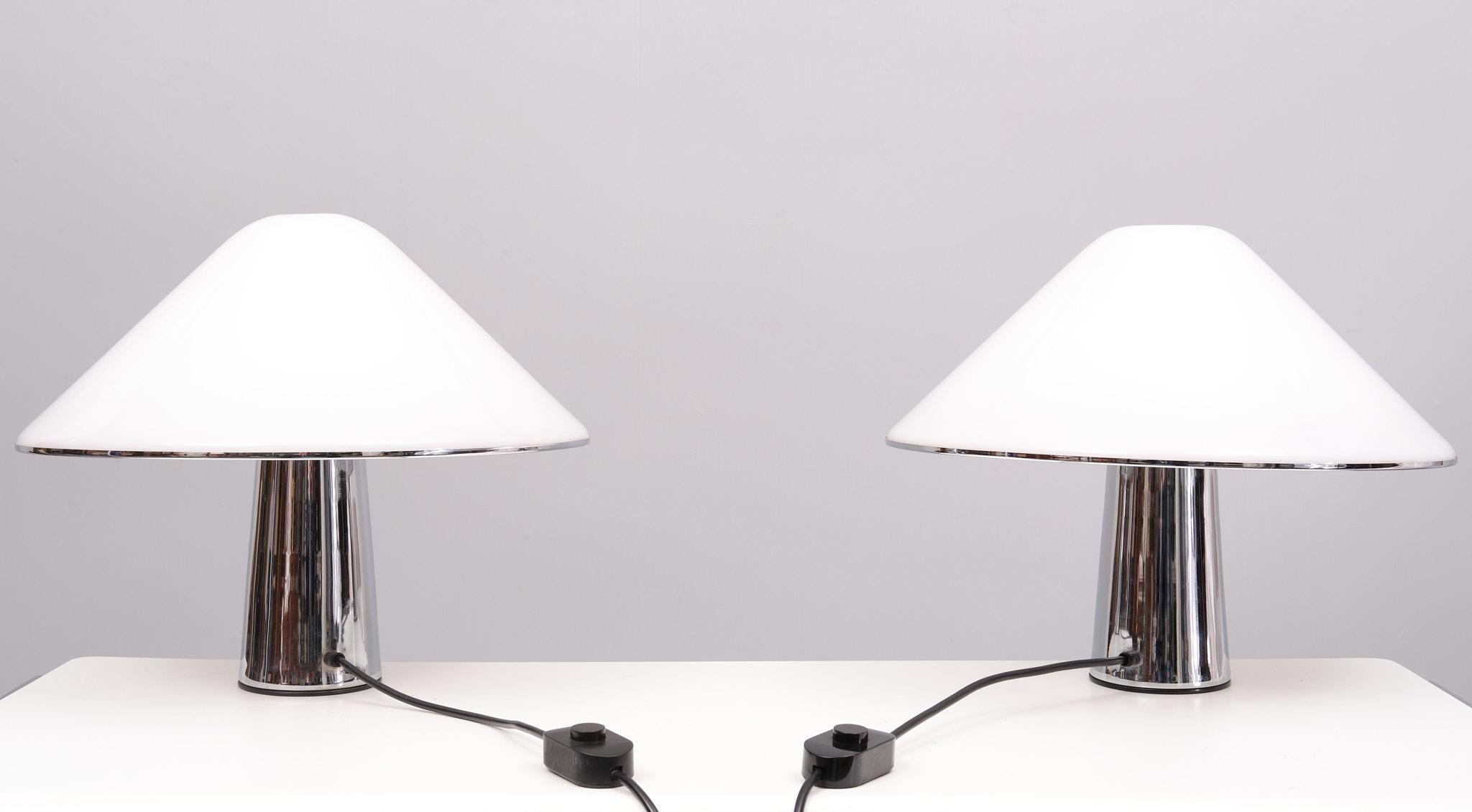 Beautiful set of iconic mushroom table lamps  by Harvey Guzzini . model 