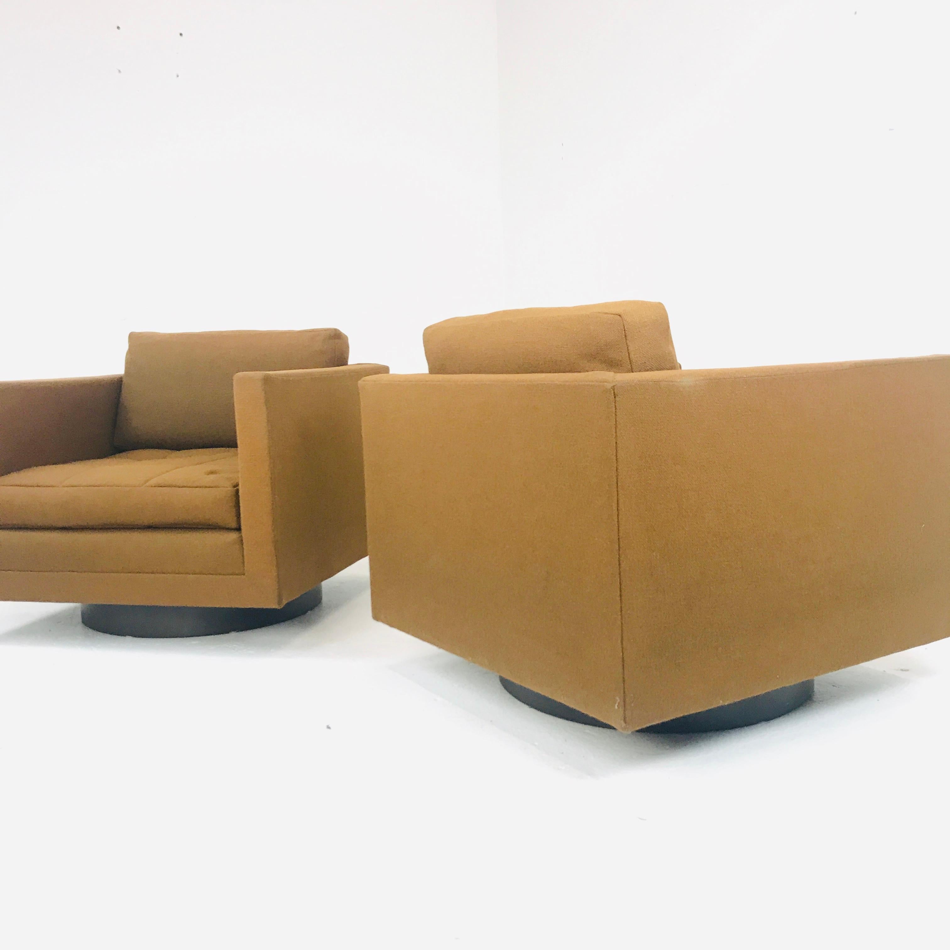 Pair of Harvey Probber Cube Swivel Chairs, Signed 1