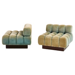 Pair Harvey Probber “Tufto” Lounge Chairs Walnut Plinth Base, 1960