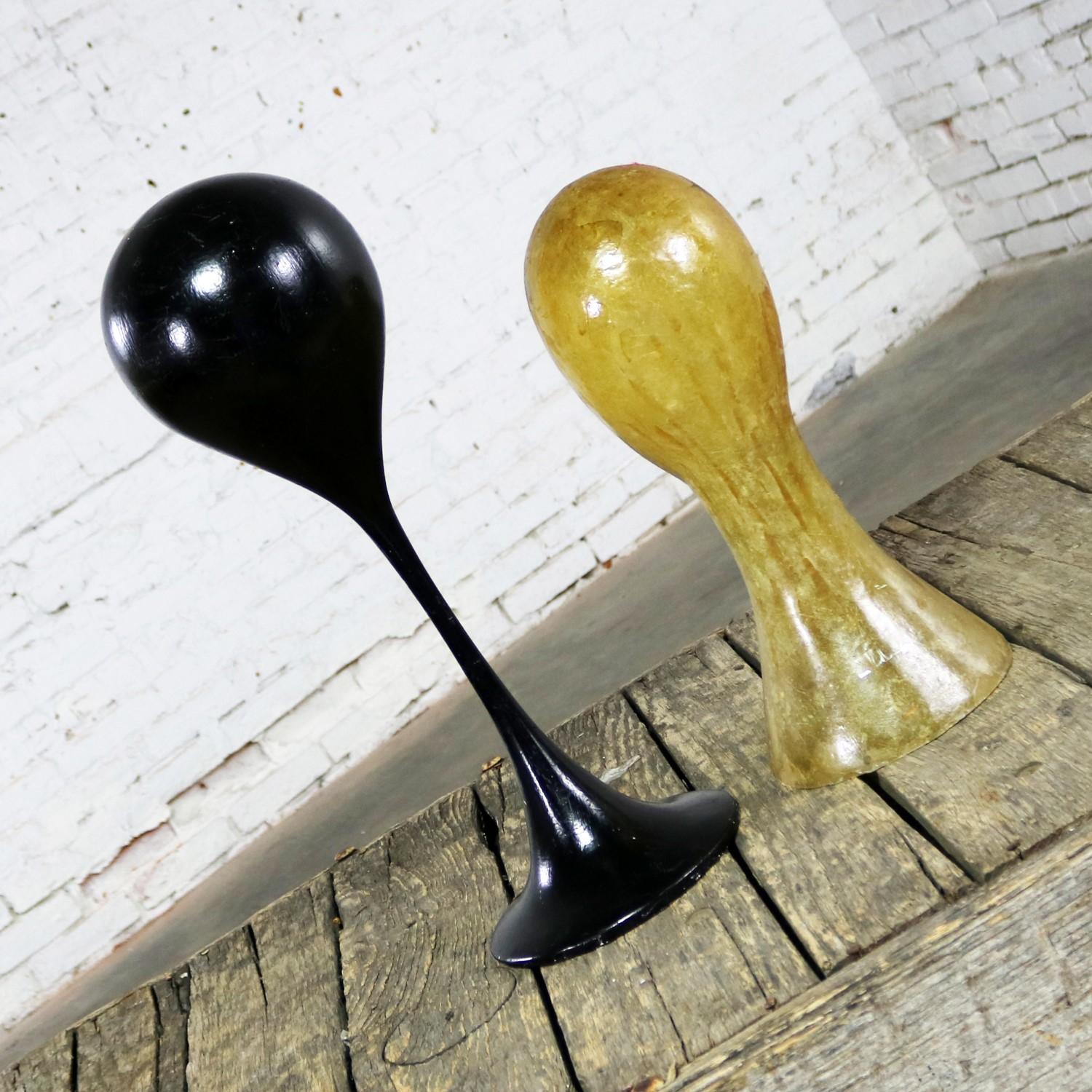 Molded Pair Hat or Wig Display Head Stands Fiberglass Midcentury Modern Tulip Base