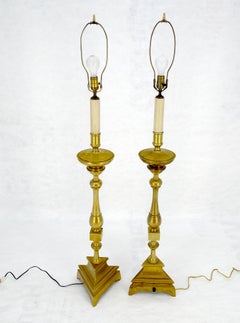 Pair Heavy 55" Tall Solid Brass Spanish Baroque Style Floor Large Table Lamps