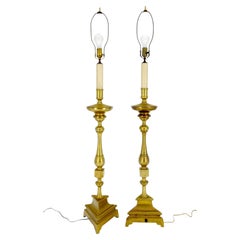 Pair Heavy 55" Tall Solid Brass Spanish Baroque Style Floor Large Table Lamps