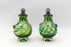 Pair Heavy Mid-Century Modern Handblown Glass Table Lamp by Joska, 1970s Germany