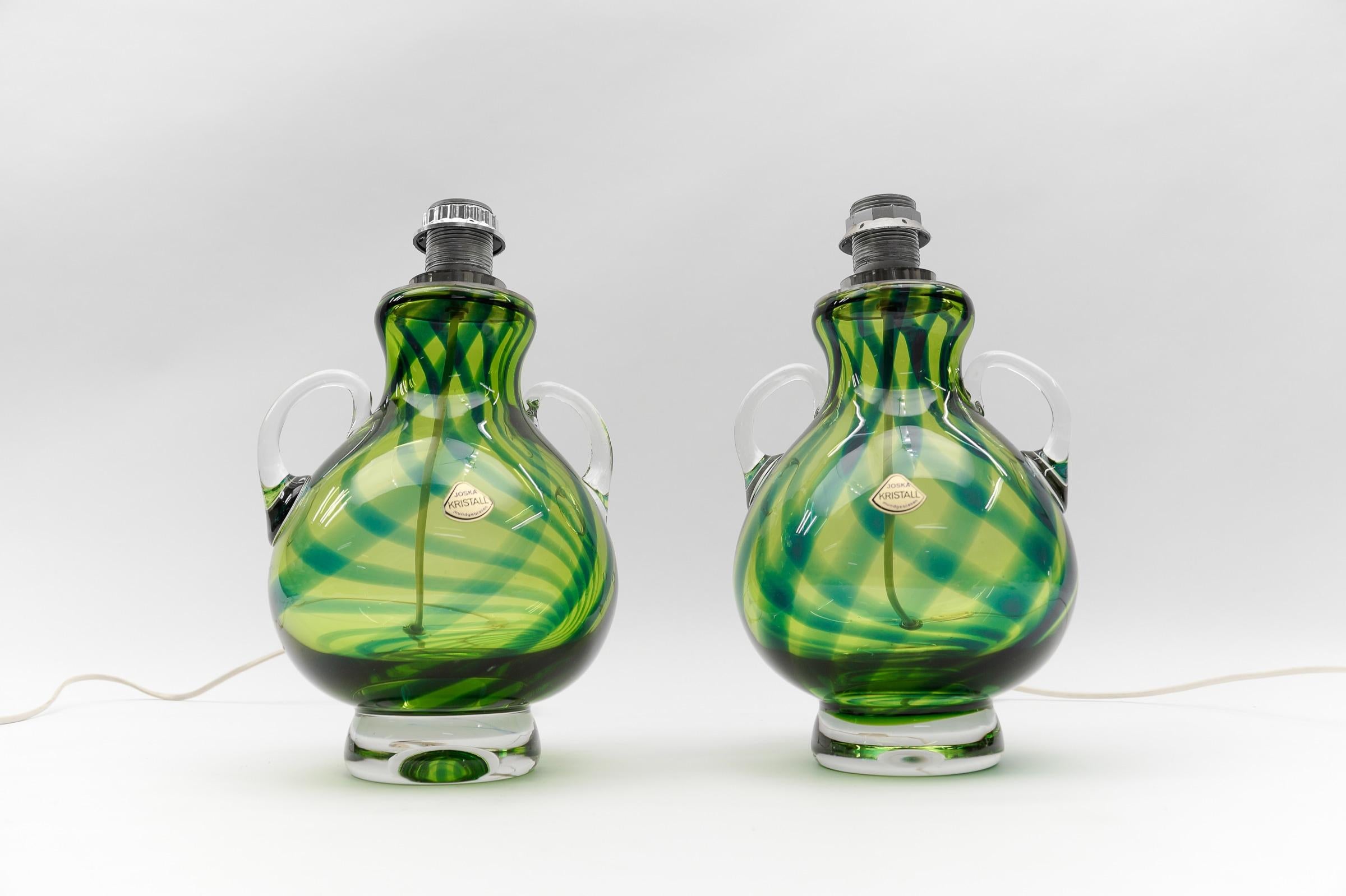 Pair Heavy Mid-Century Modern Handblown Glass Table Lamp by Joska, 1970s Germany In Good Condition For Sale In Nürnberg, Bayern
