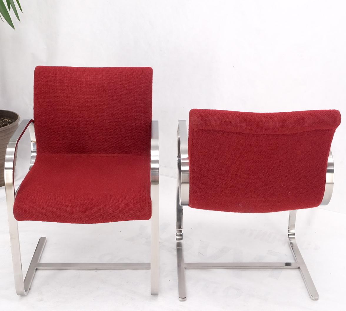 Pair Heavy Solid Stainless Steel Formed Bend Frame Side Lounge Chairs Red Uphols For Sale 5