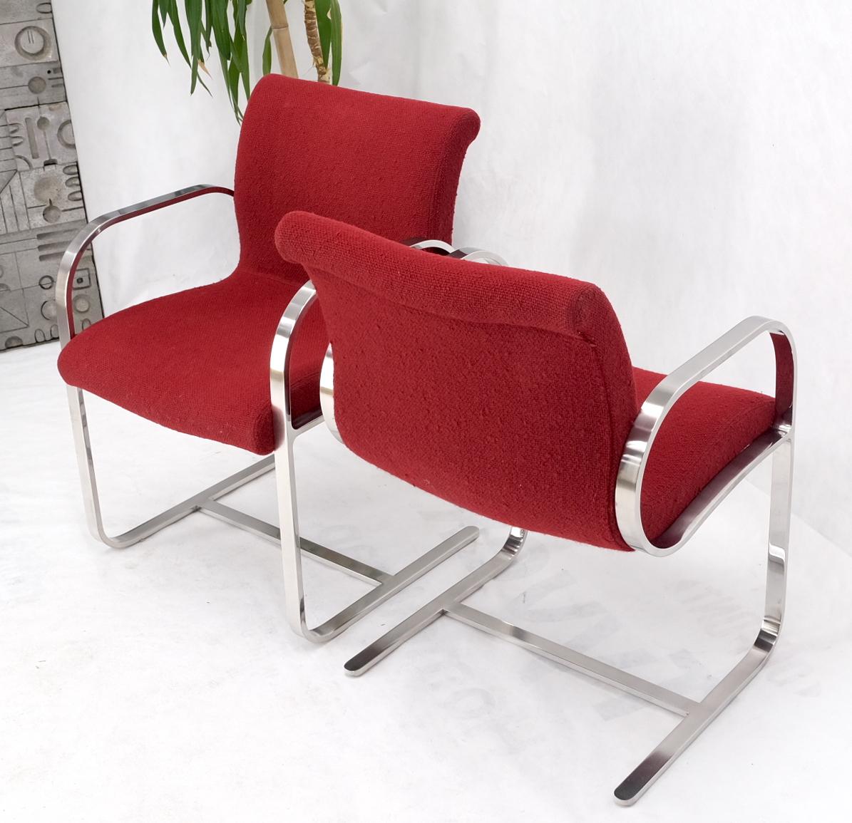 Pair Heavy Solid Stainless Steel Formed Bend Frame Side Lounge Chairs Red Uphols For Sale 6