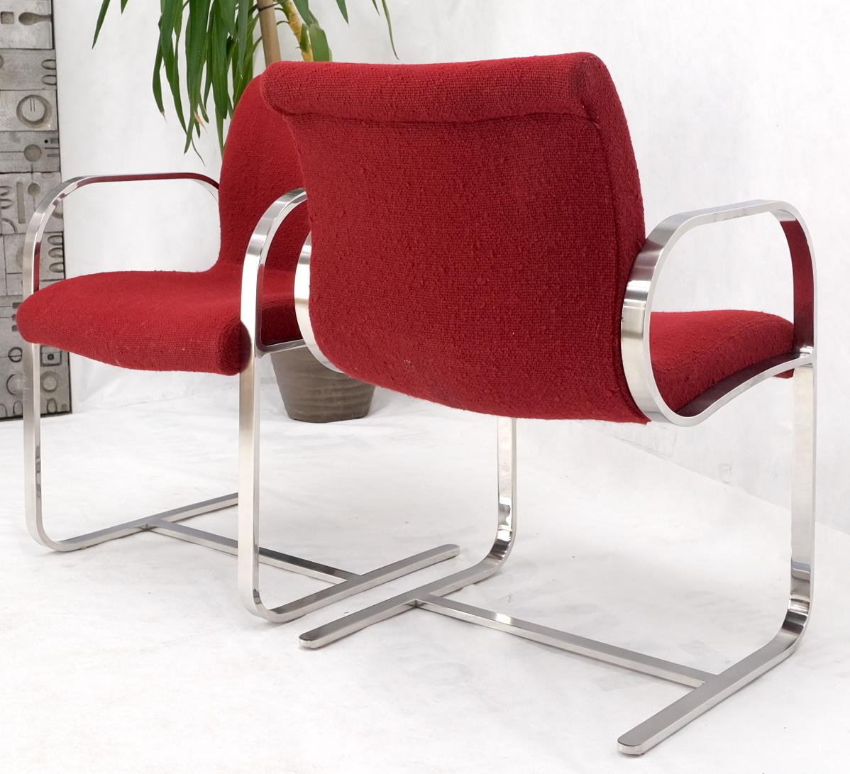 Pair Heavy Solid Stainless Steel Formed Bend Frame Side Lounge Chairs Red Uphols For Sale 7