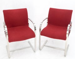 Pair Heavy Solid Stainless Steel Formed Bend Frame Side Lounge Chairs Red Uphols