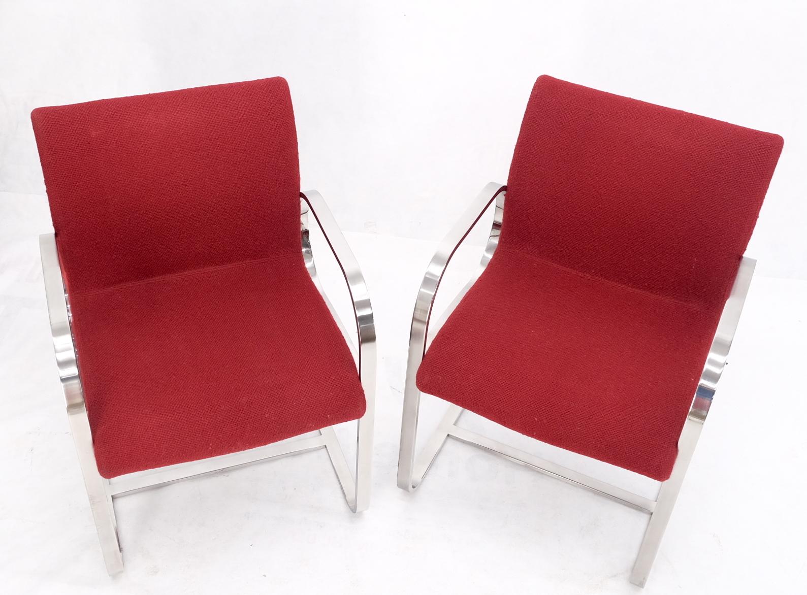 American Pair Heavy Solid Stainless Steel Formed Bend Frame Side Lounge Chairs Red Uphols For Sale