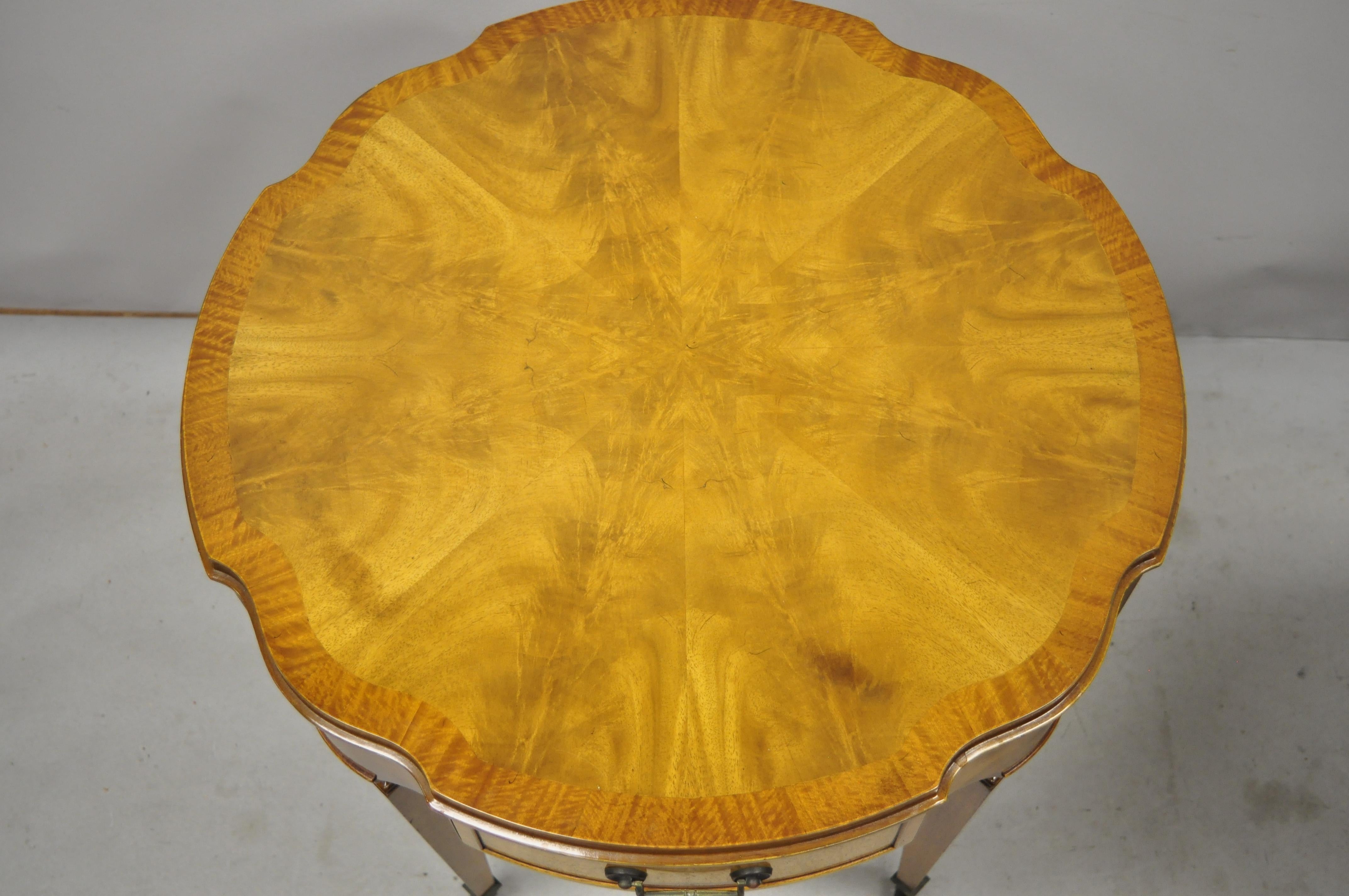 Pair of Heirloom Weiman Crotch Flame Mahogany Federal One Drawer Side End Tables In Good Condition In Philadelphia, PA