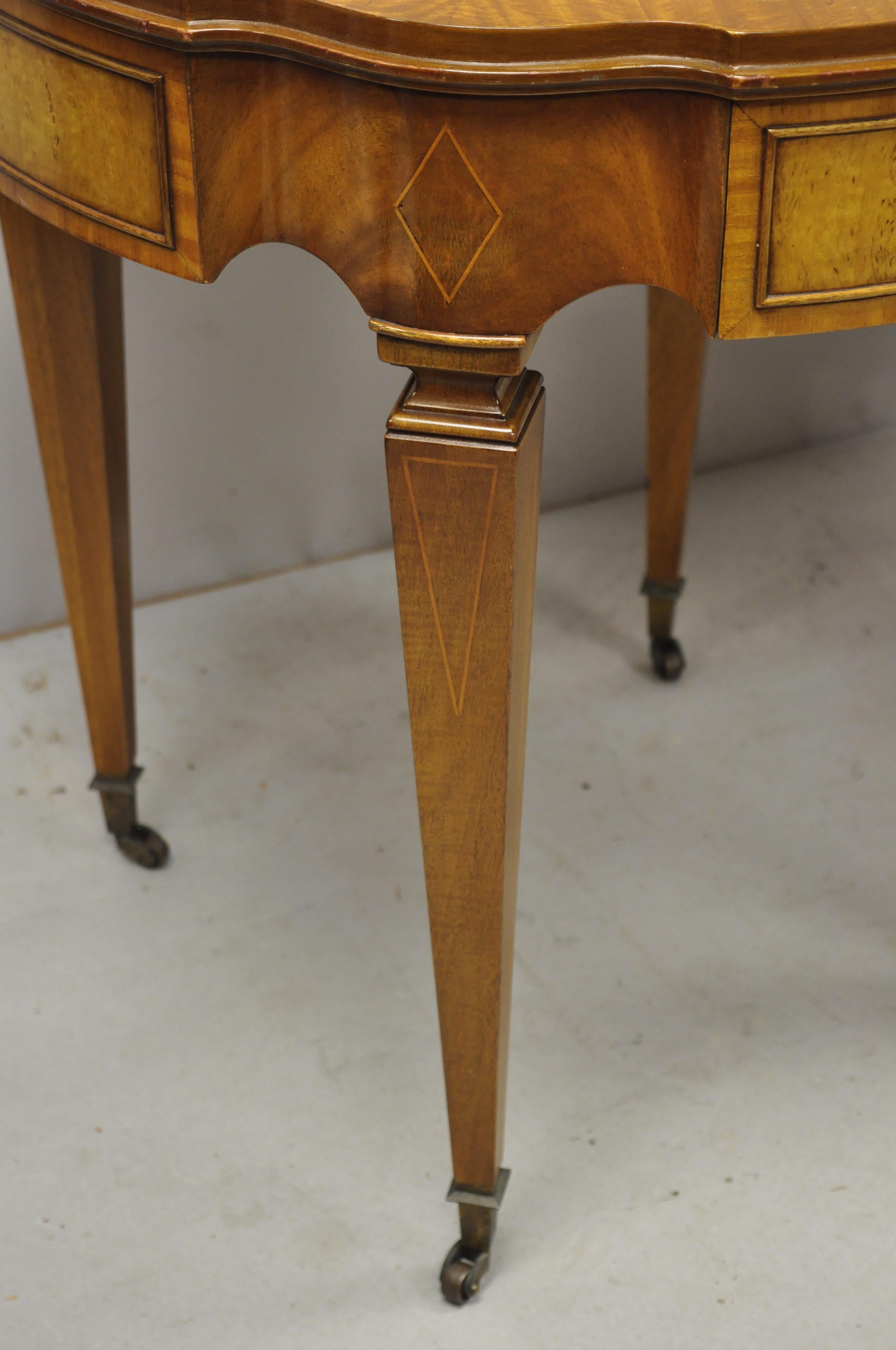 Brass Pair of Heirloom Weiman Crotch Flame Mahogany Federal One Drawer Side End Tables