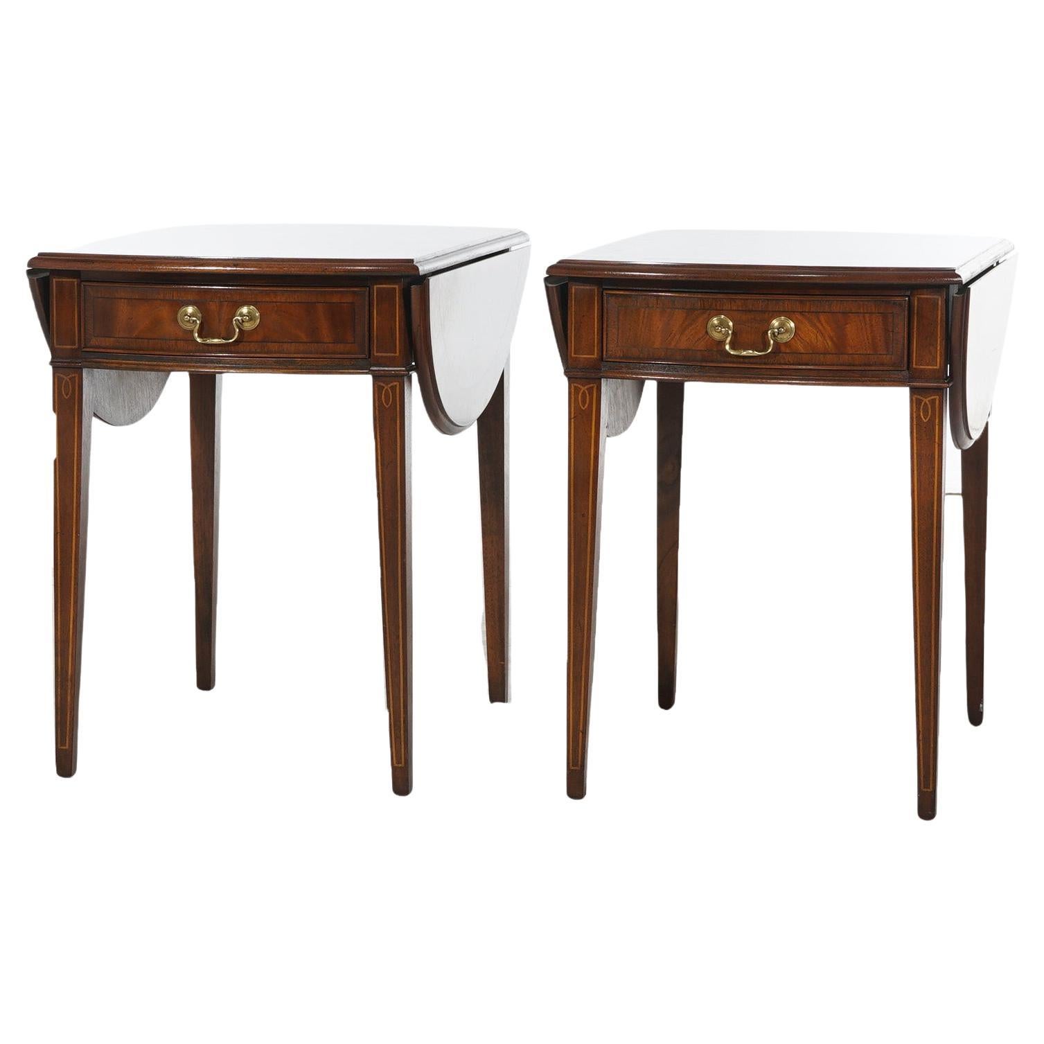 Pair Hekman Pembroke Style Flame Mahogany Side Tables 20thC For Sale