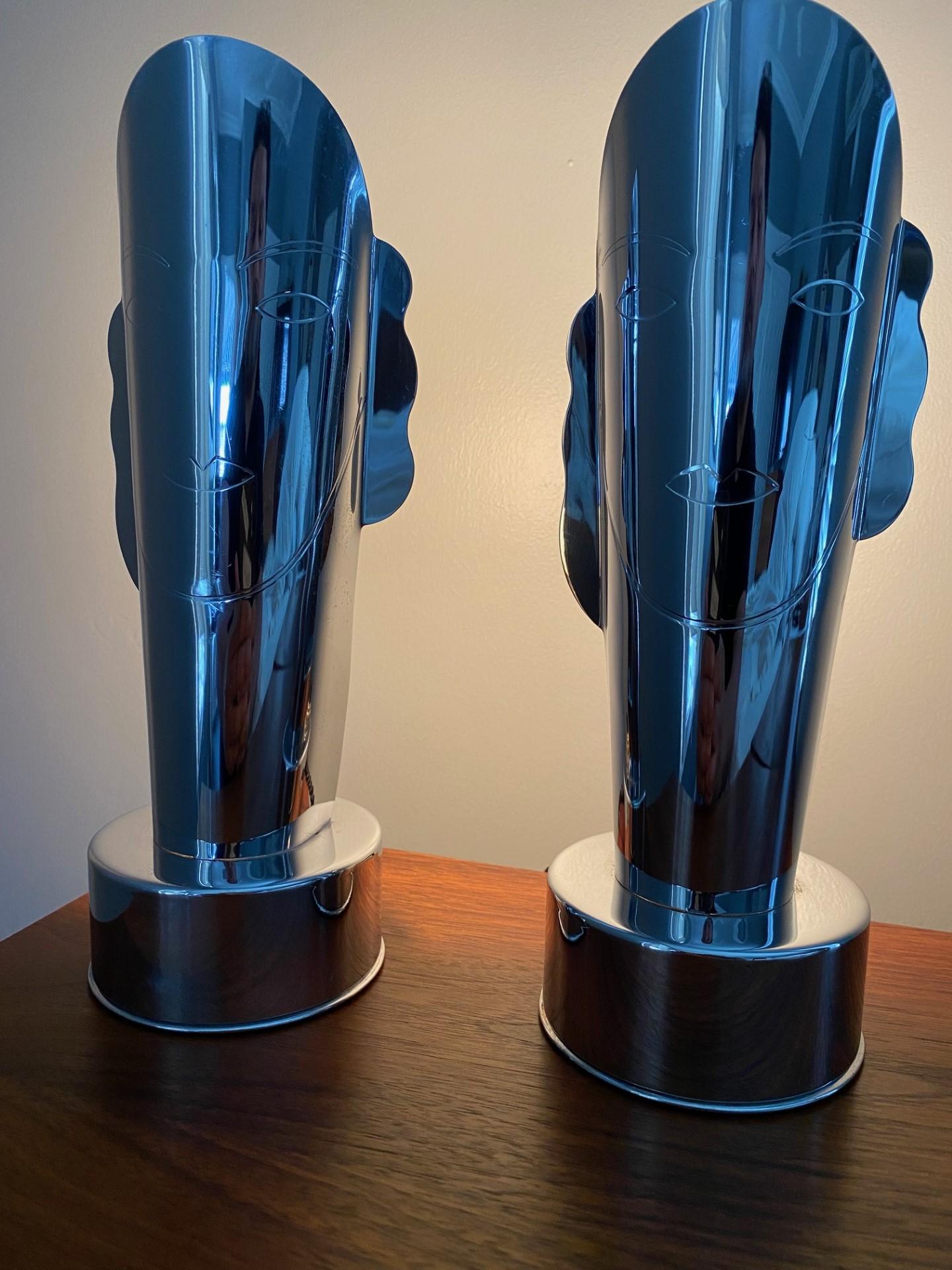 Pair Helen Dryden “Masque” Art Deco Face Lamps for Revere Chrome and Cooper Co. For Sale 3