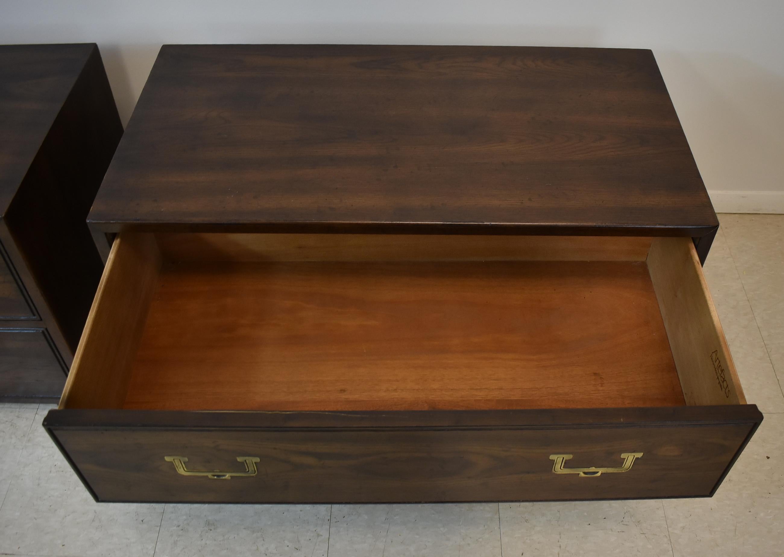Modern Pair of Henredon Artefacts Line Campaign Style Two-Drawer Chests