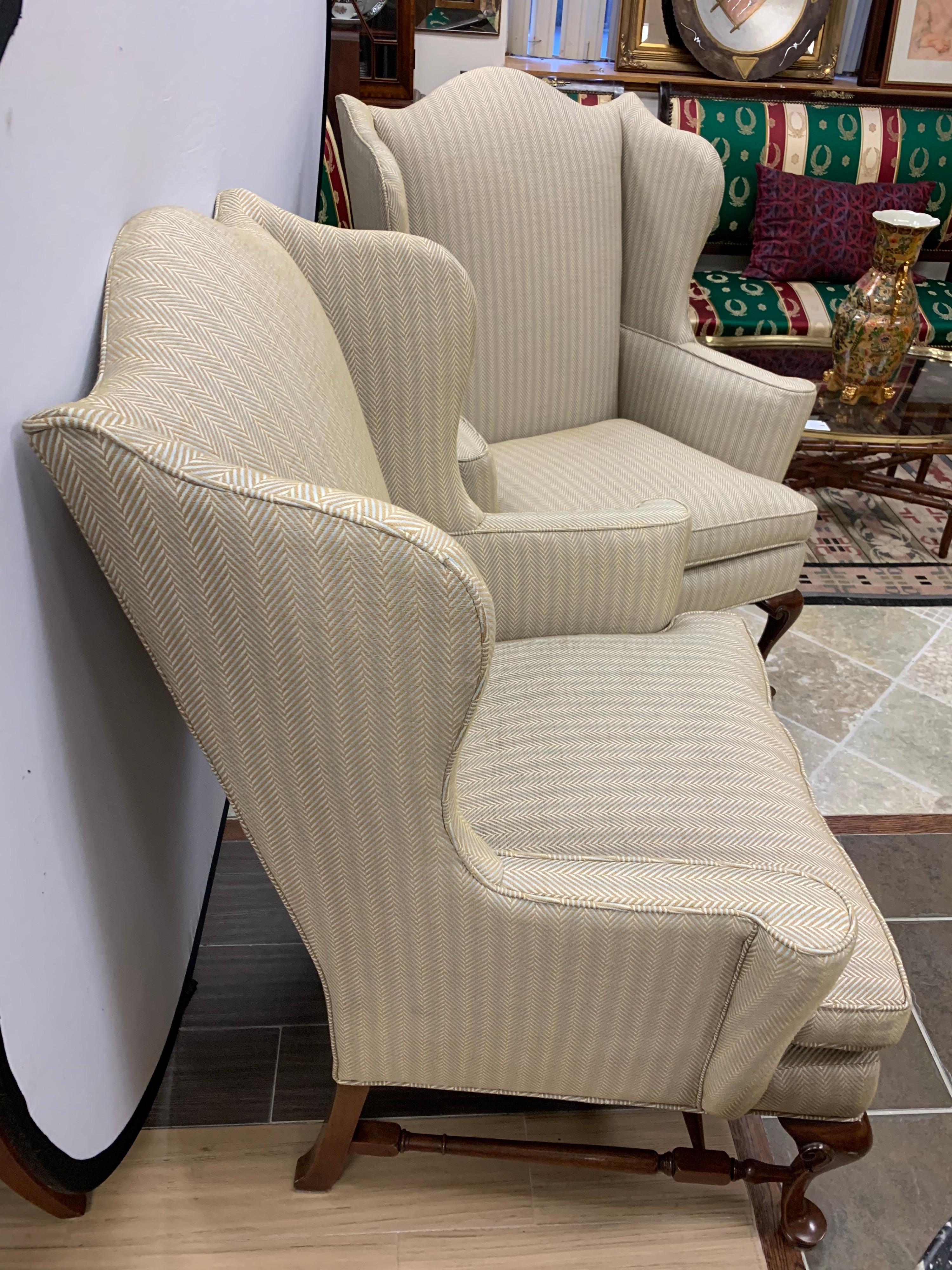 Pair of Henredon Chippendale Wingback Reading Chairs 1