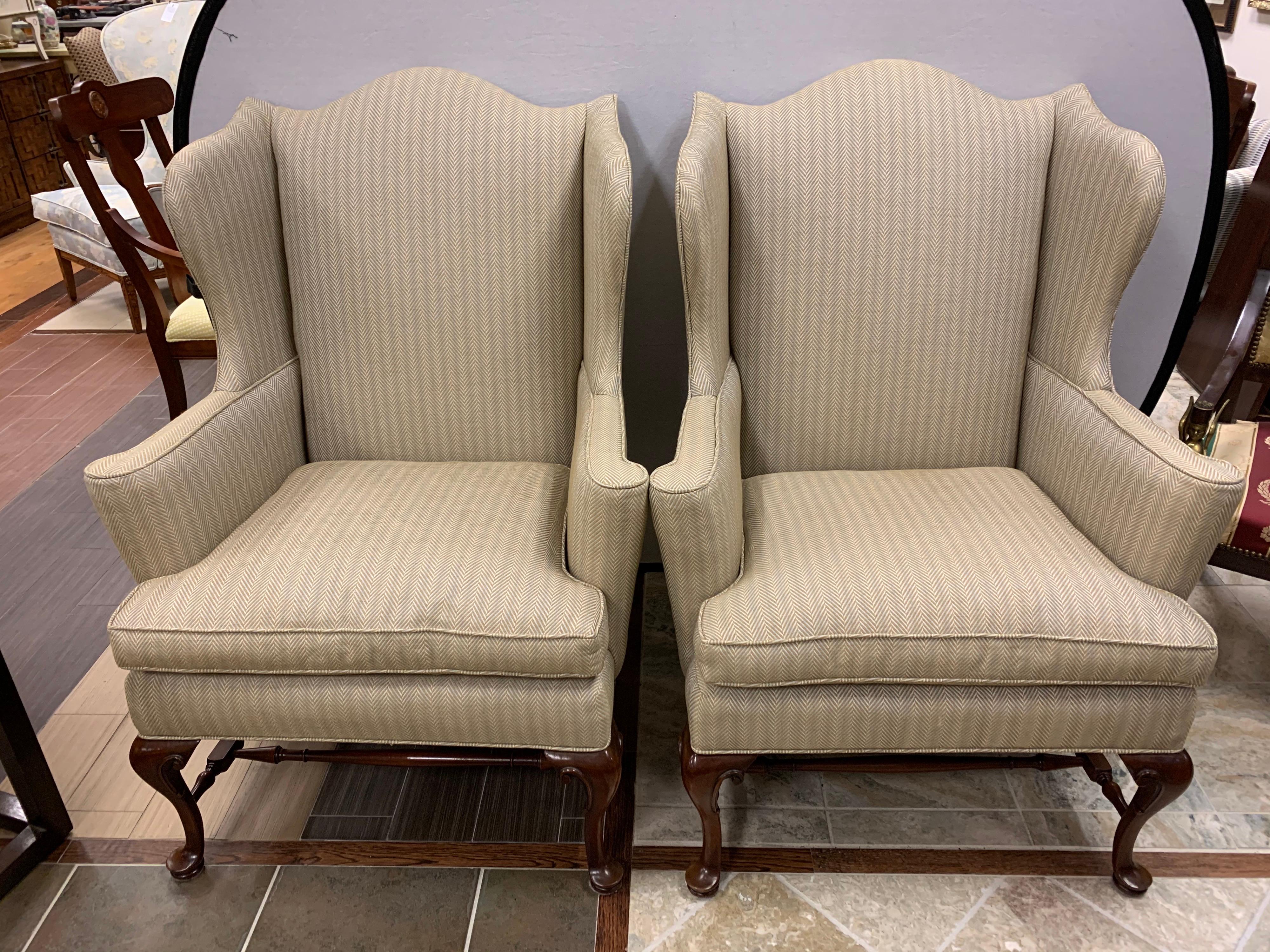 Pair of Henredon Chippendale Wingback Reading Chairs 5