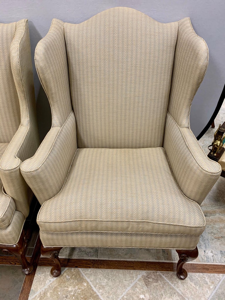Pair of Henredon Chippendale Wingback Reading Chairs at 1stDibs