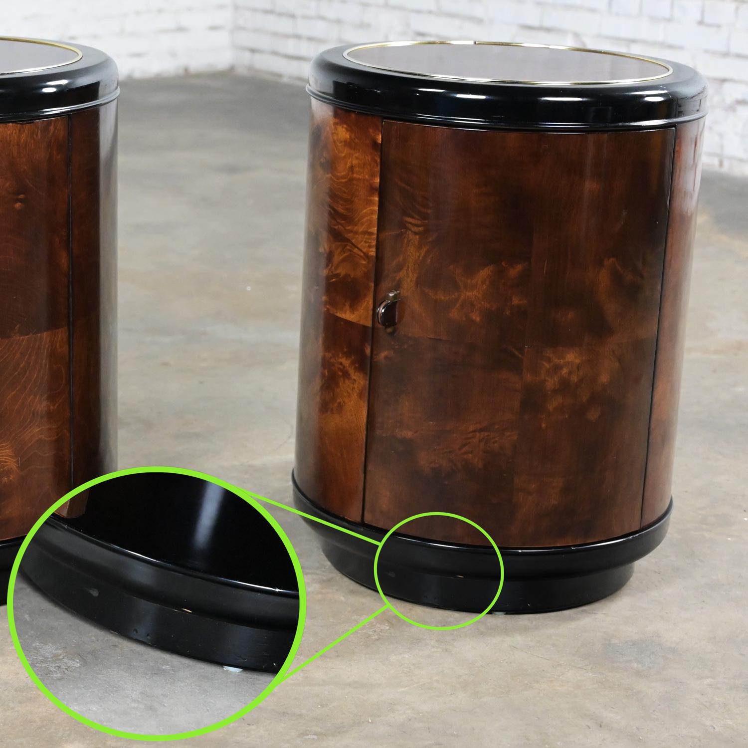 Pair Henredon Modern Black Lacquer & Burl Cylinder End Tables or Nightstands  For Sale 10