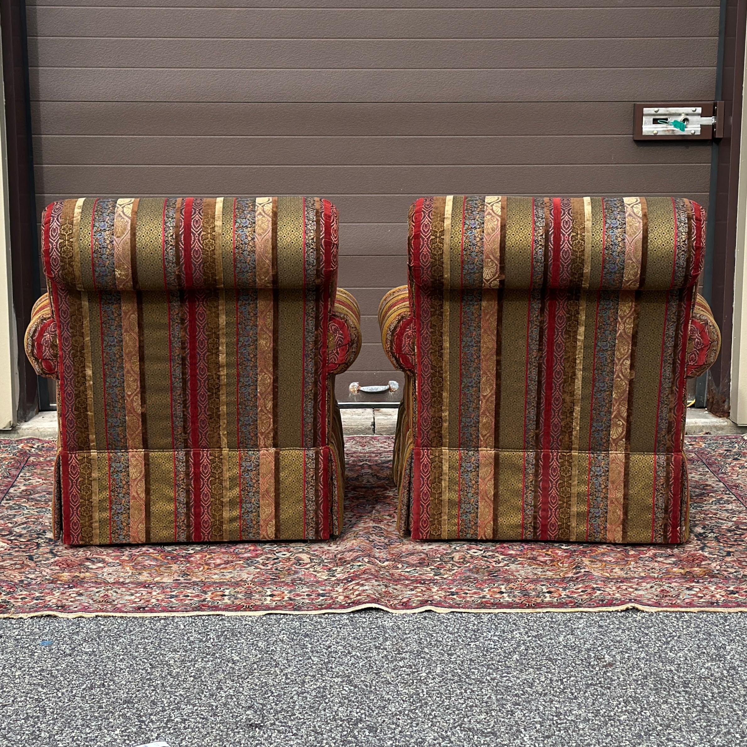Paire de chaises longues en patchwork rayé Henredon Alexander en vente 2