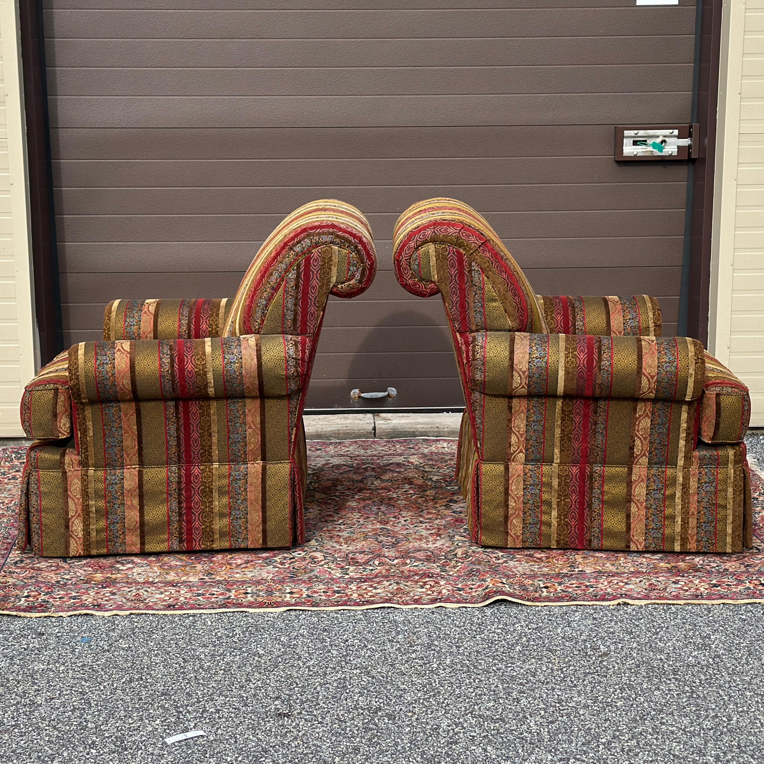 Paire de chaises longues en patchwork rayé Henredon Alexander en vente 3