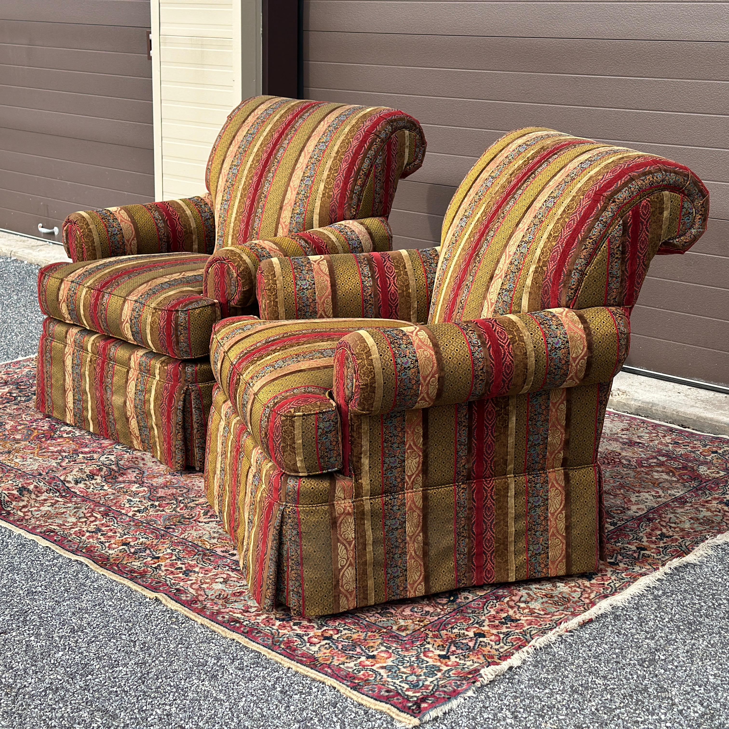 Paire de chaises longues en patchwork rayé Henredon Alexander en vente 6