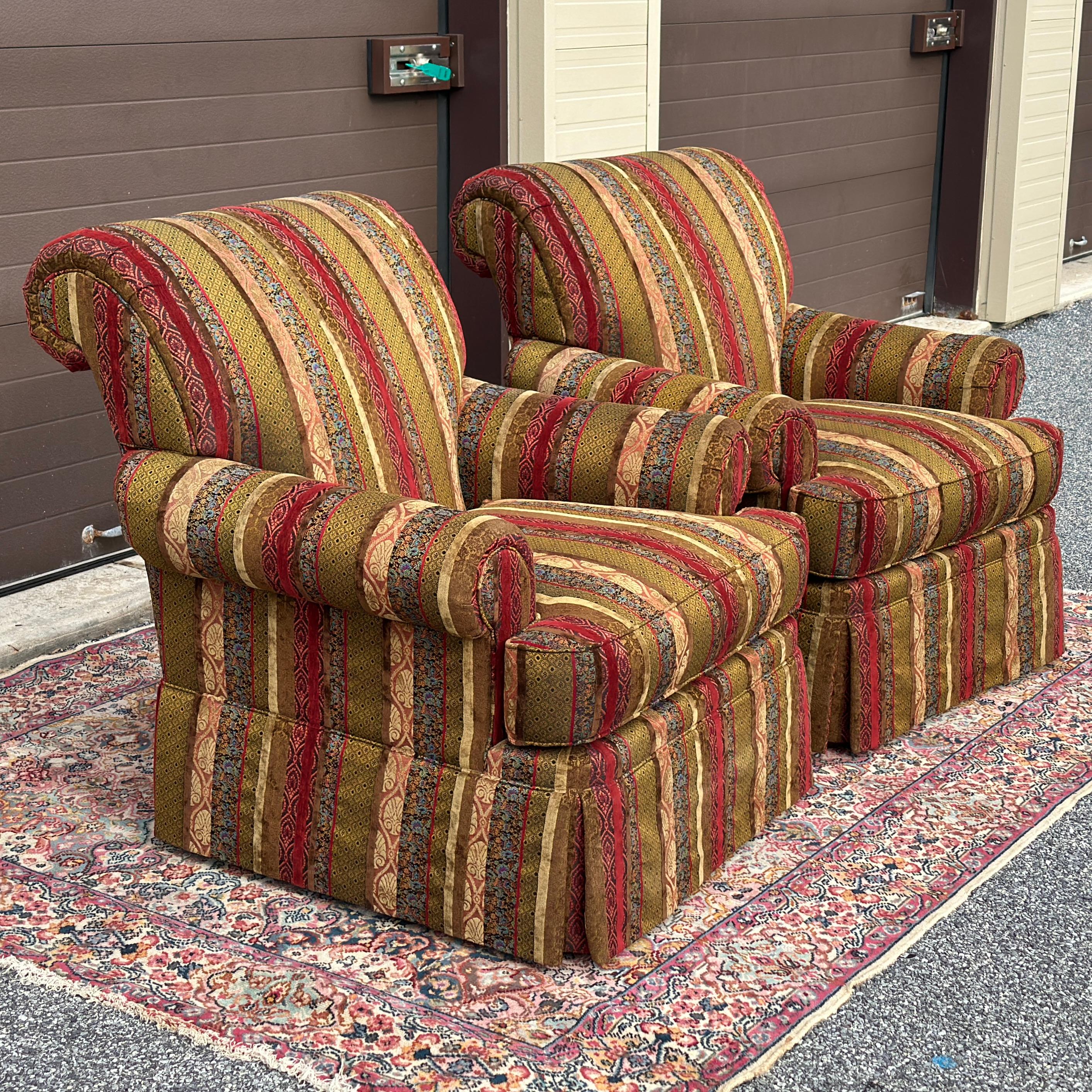 Autre Paire de chaises longues en patchwork rayé Henredon Alexander en vente