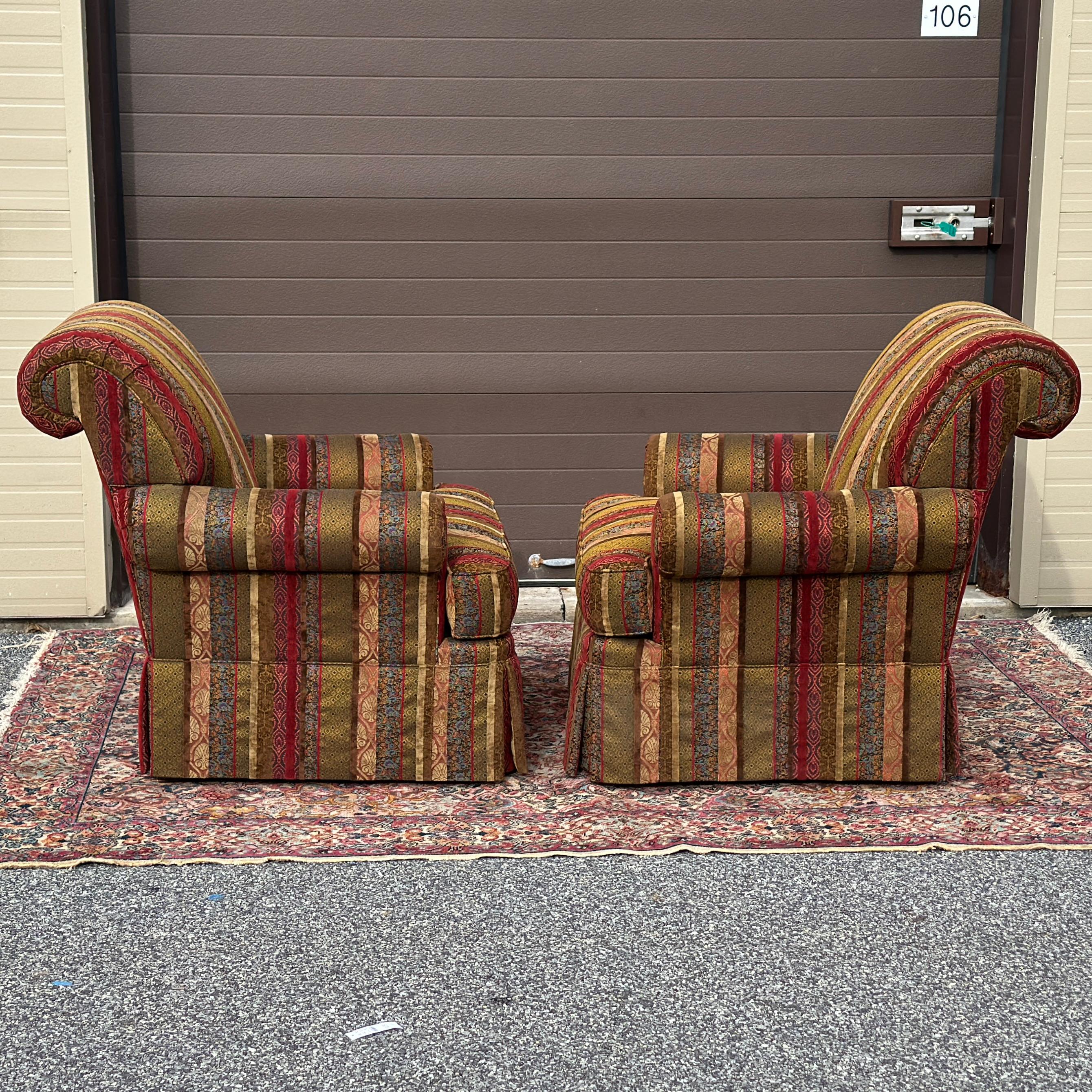 Paire de chaises longues en patchwork rayé Henredon Alexander en vente 1