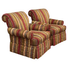Pair Henredon Striped Patchwork Alexander Lounge Chairs