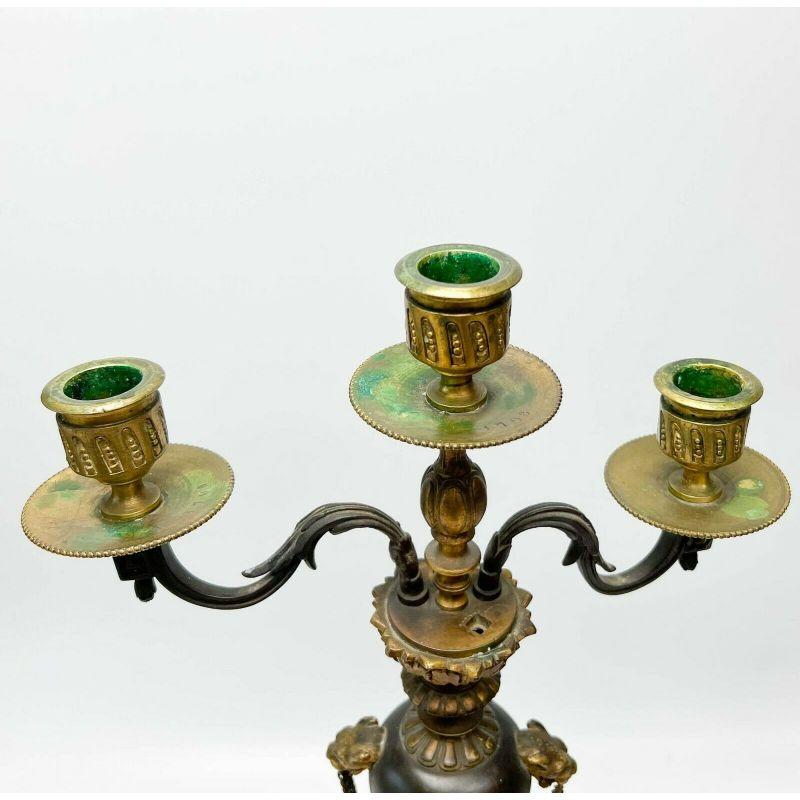 19th Century Pair Henri Picard French Rouge Marble Gilt & Patinated Bronze Candelabras 19th C For Sale