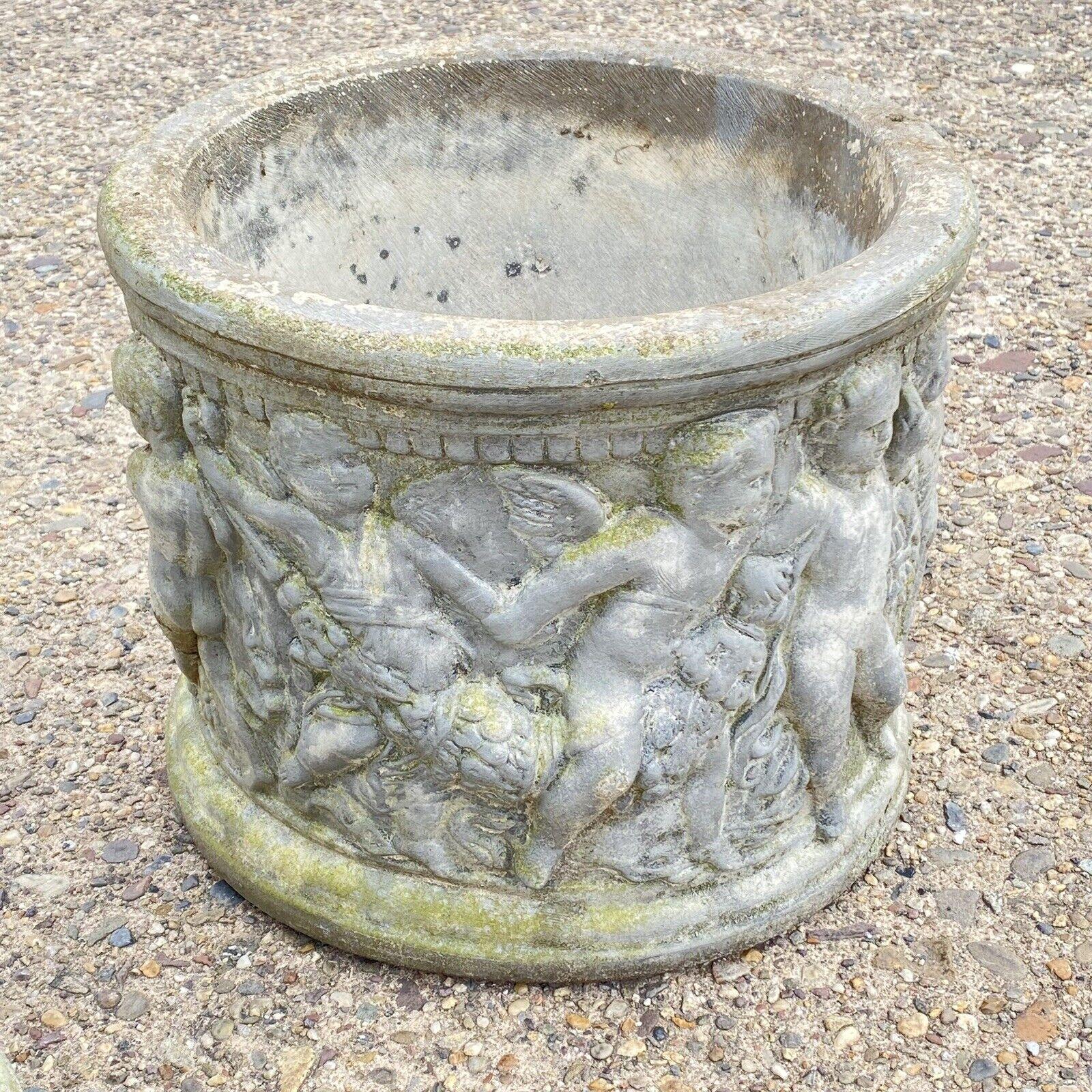 American Classical Pair Henri Studio Concrete Cement Round Classical Cherub Garden Planter Pot