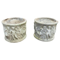 Vintage Pair Henri Studio Concrete Cement Round Classical Cherub Garden Planter Pot