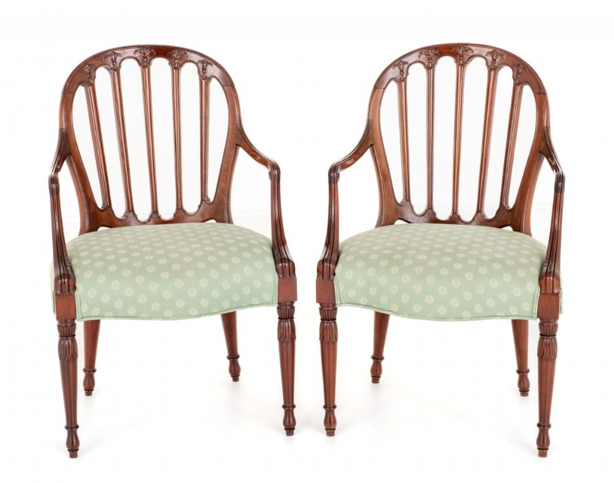 Pair Hepplewhite Arm Chairs Mahogany, 1900 In Good Condition For Sale In Potters Bar, GB
