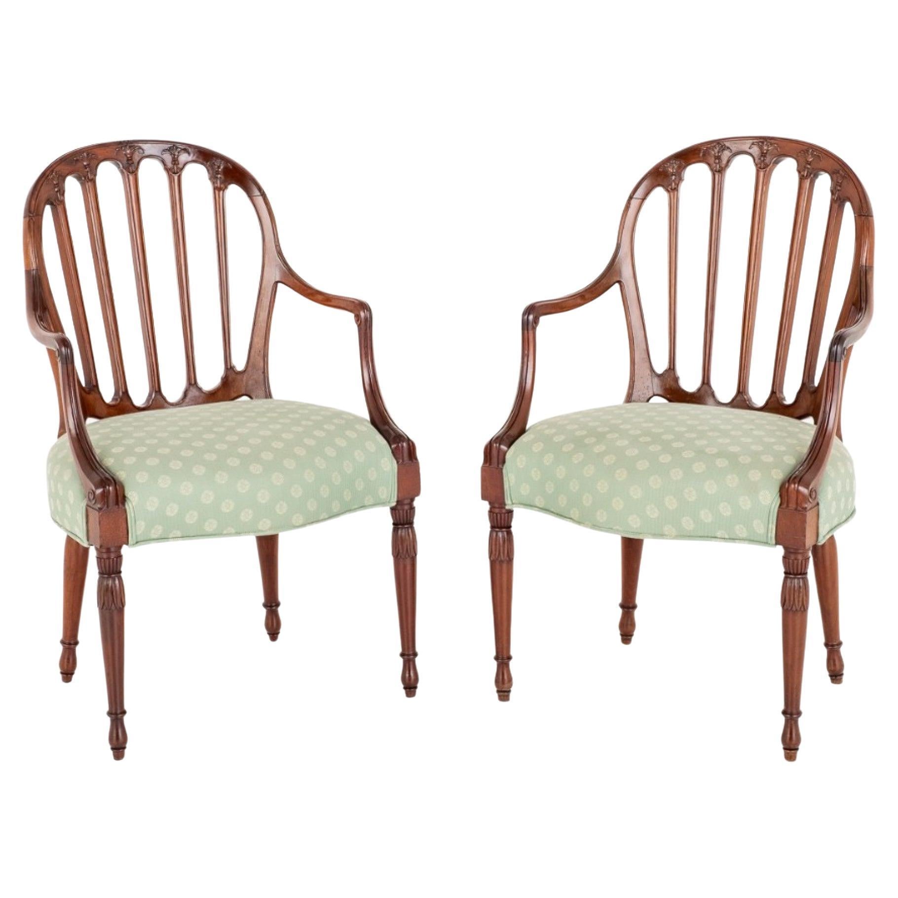 Pair Hepplewhite Arm Chairs Mahogany, 1900
