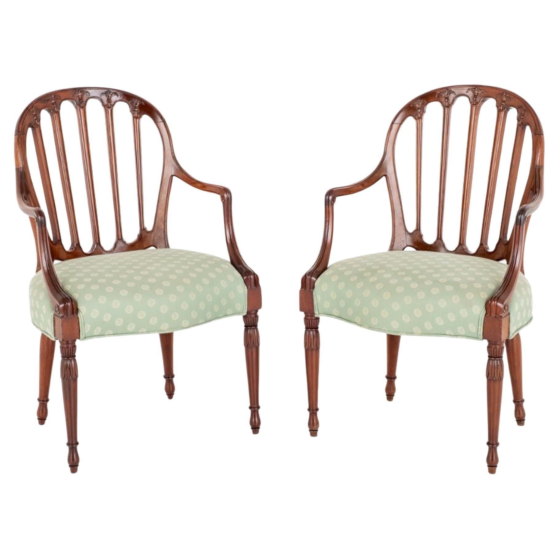 Pair Carved Mahogany CaneBack Arm Chairs at 1stDibs