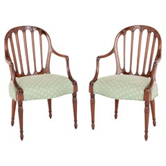 Antique Pair Hepplewhite Arm Chairs Mahogany, 1900