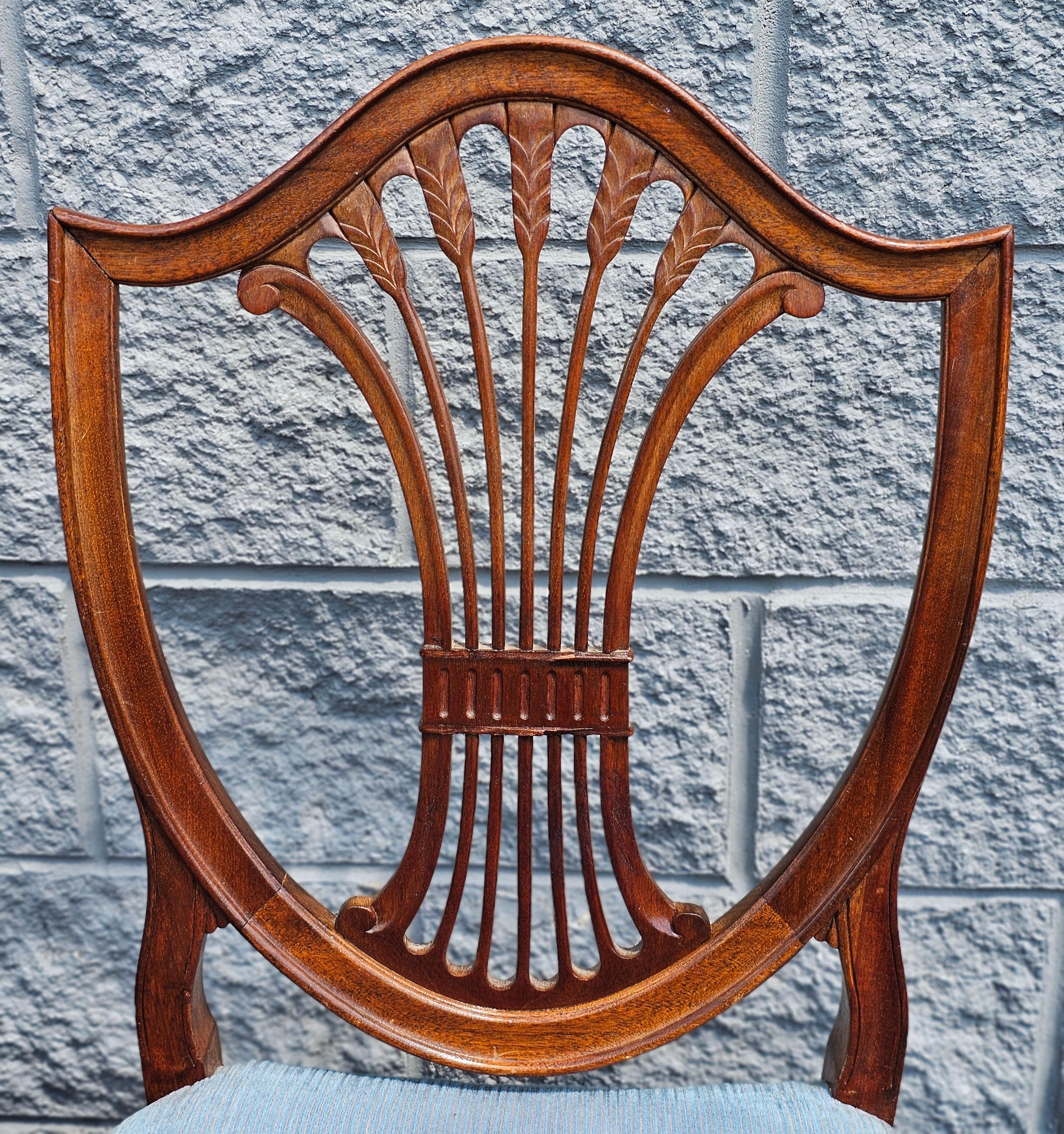Pair Hepplewhite Style Mahogany and Upholstered Shield Back Side Chairs In Good Condition For Sale In Germantown, MD