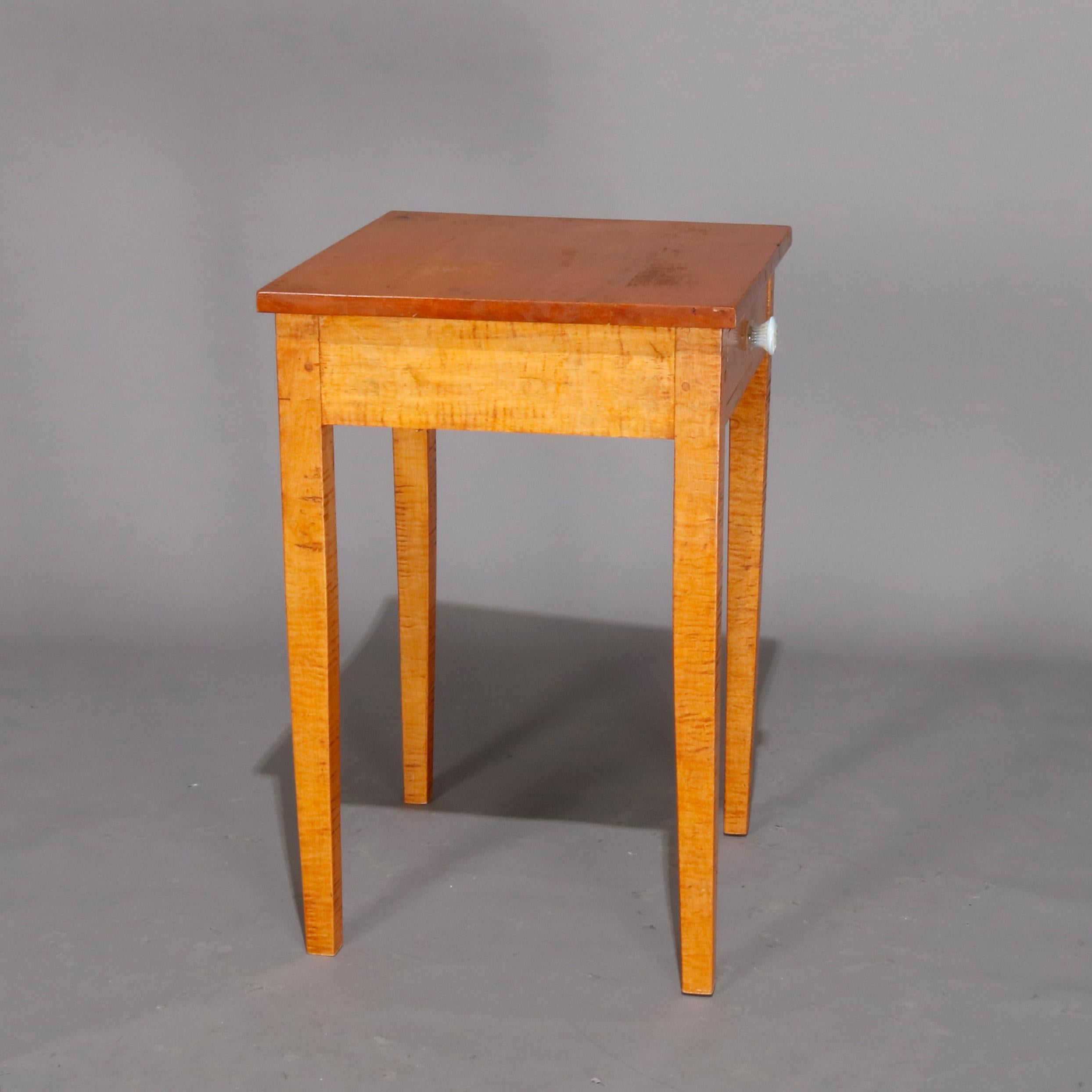 American Pair of Hepplewhite Style Tiger Maple Single Drawer End Stands, 20th Century