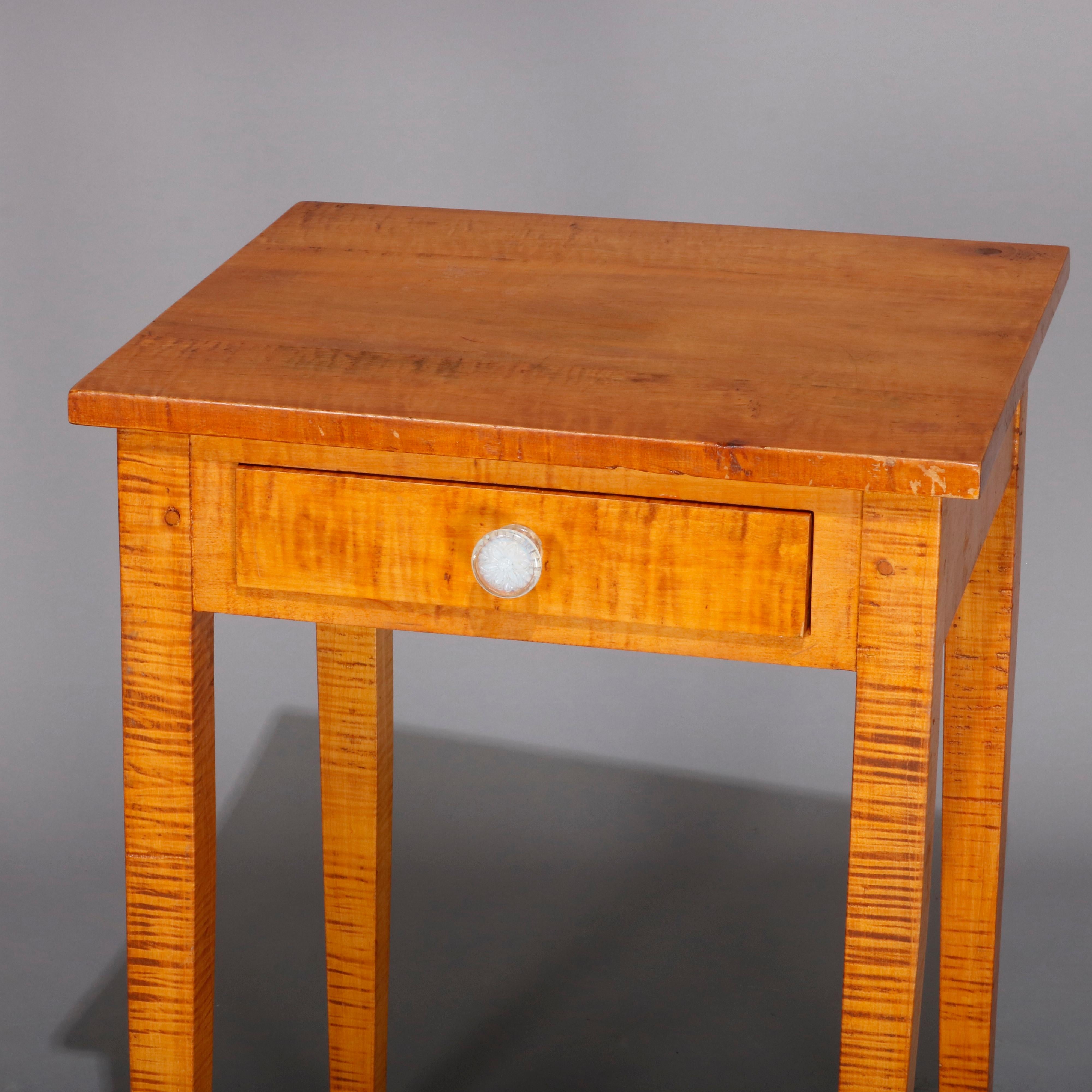 Pair of Hepplewhite Style Tiger Maple Single Drawer End Stands, 20th Century 1