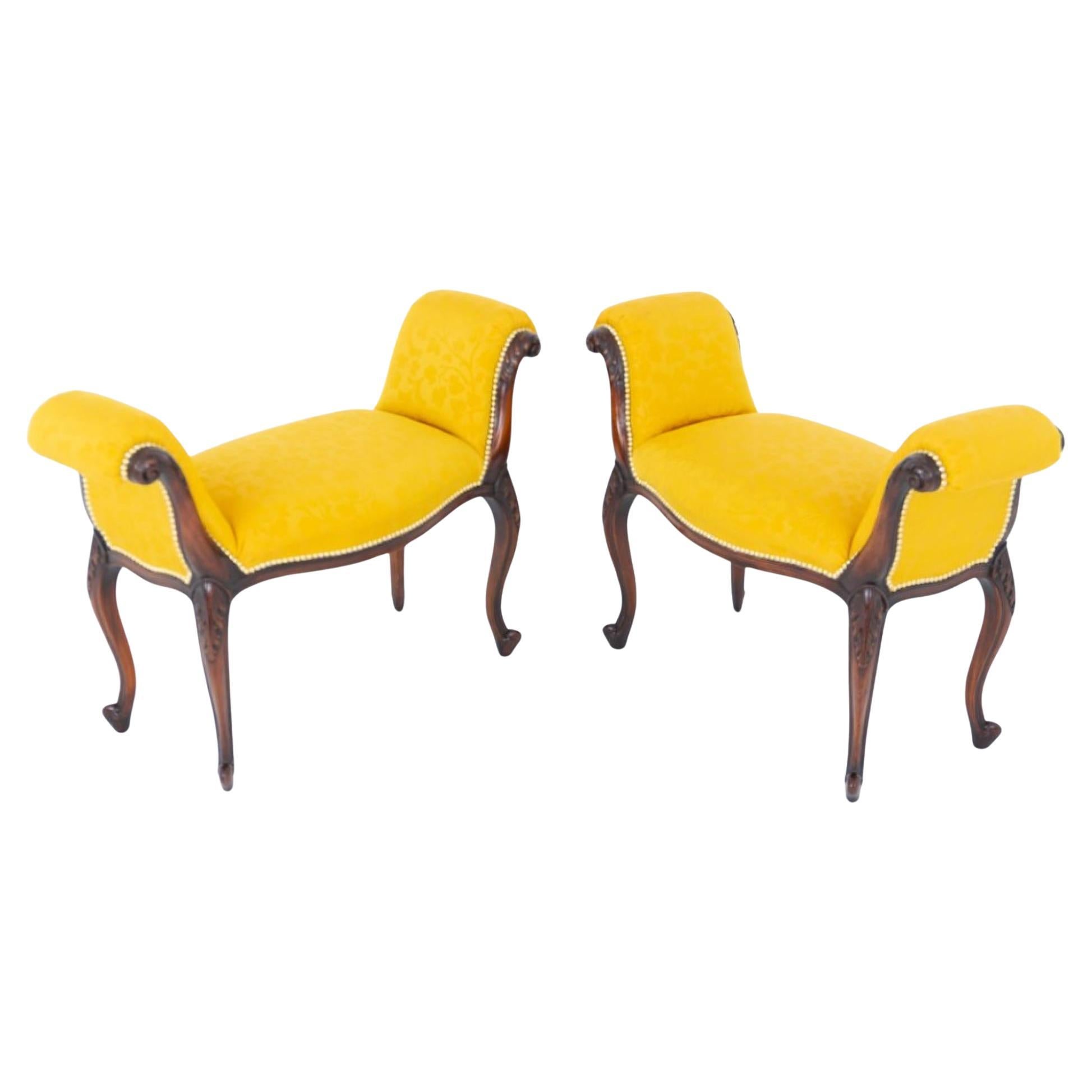 Pair Hepplewhite Window Seats Mahogany Stools 1880 For Sale