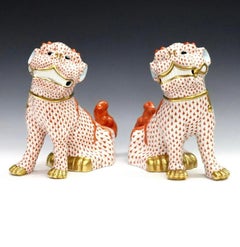 Pair Herend Foo Dog Figurines Tall & Largest Size. Rare Artist Signed Edition