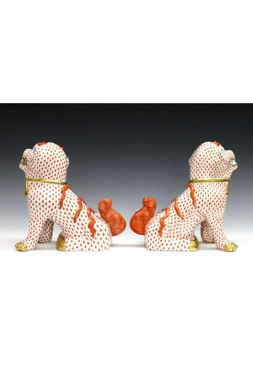 Hungarian Pair Herend Foo Dog Figurines Tall & Largest Size. Rare Artist Signed Edition