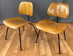 Pair Herman Miller, Charles & Ray Eames DCM Chairs W/Round Foil Label