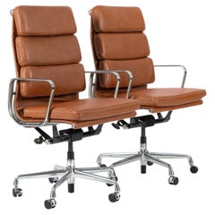 Pair Herman Miller Eames Tall Brown Leather Desk Chair Soft Pad