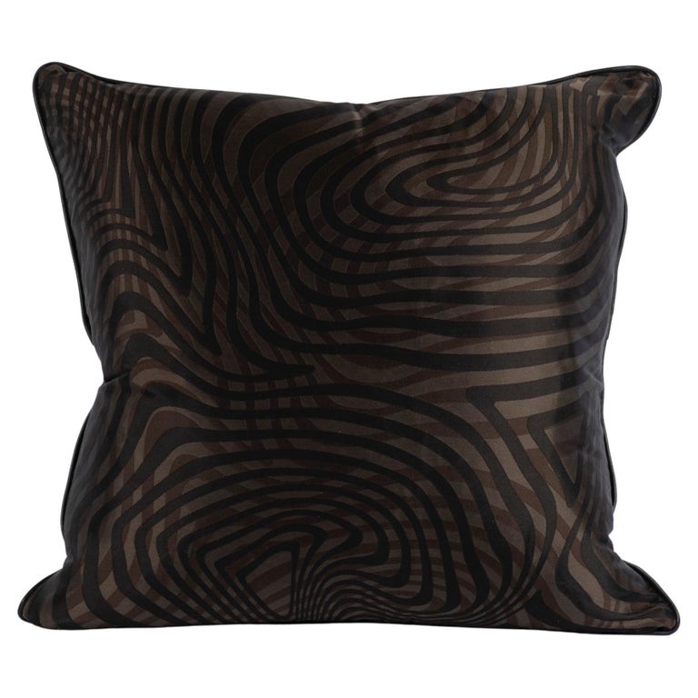 Pair Hermès Zebra Silk Pillow with Espresso Leather Trim For Sale at