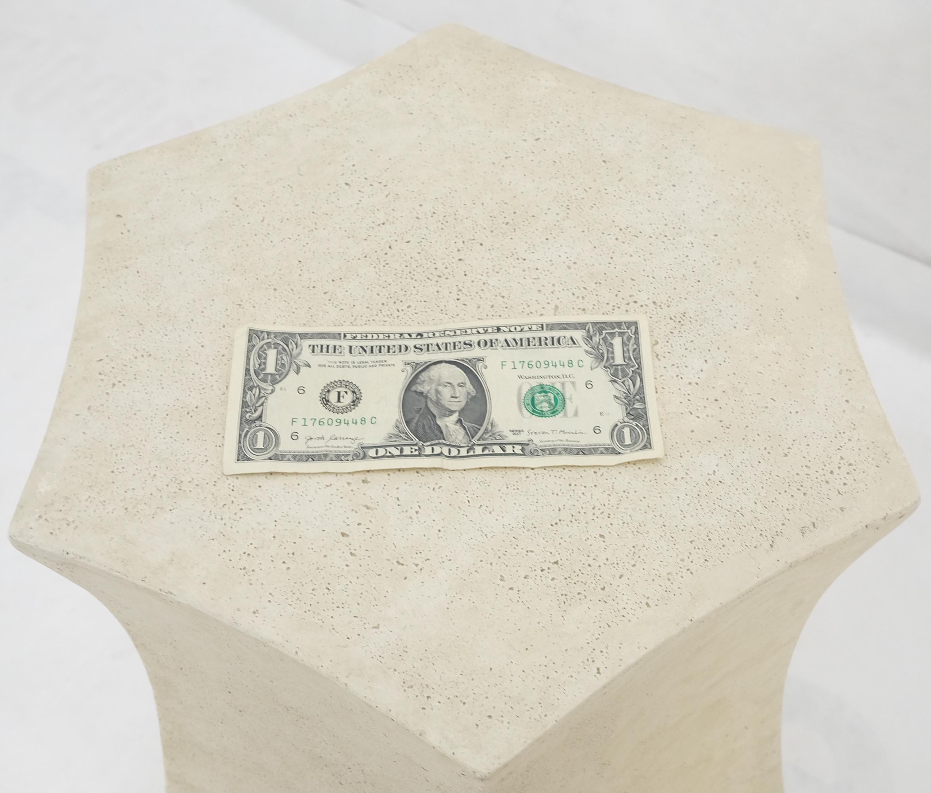 Mid-Century Modern Pair Hexagon Stomp Shape Faux Travertine End Side Table Stands MINT! For Sale