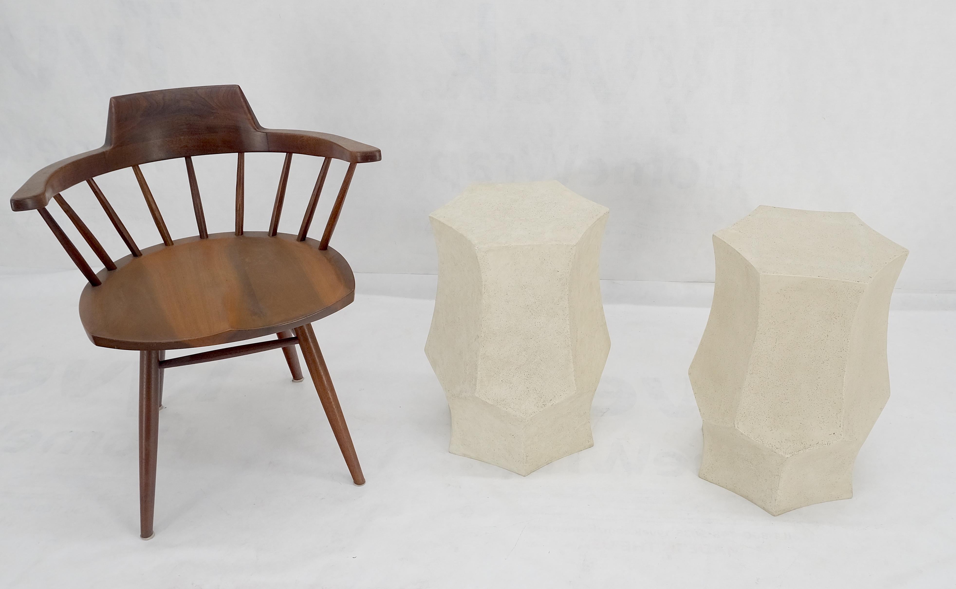 Unknown Pair Hexagon Stomp Shape Faux Travertine End Side Table Stands MINT! For Sale
