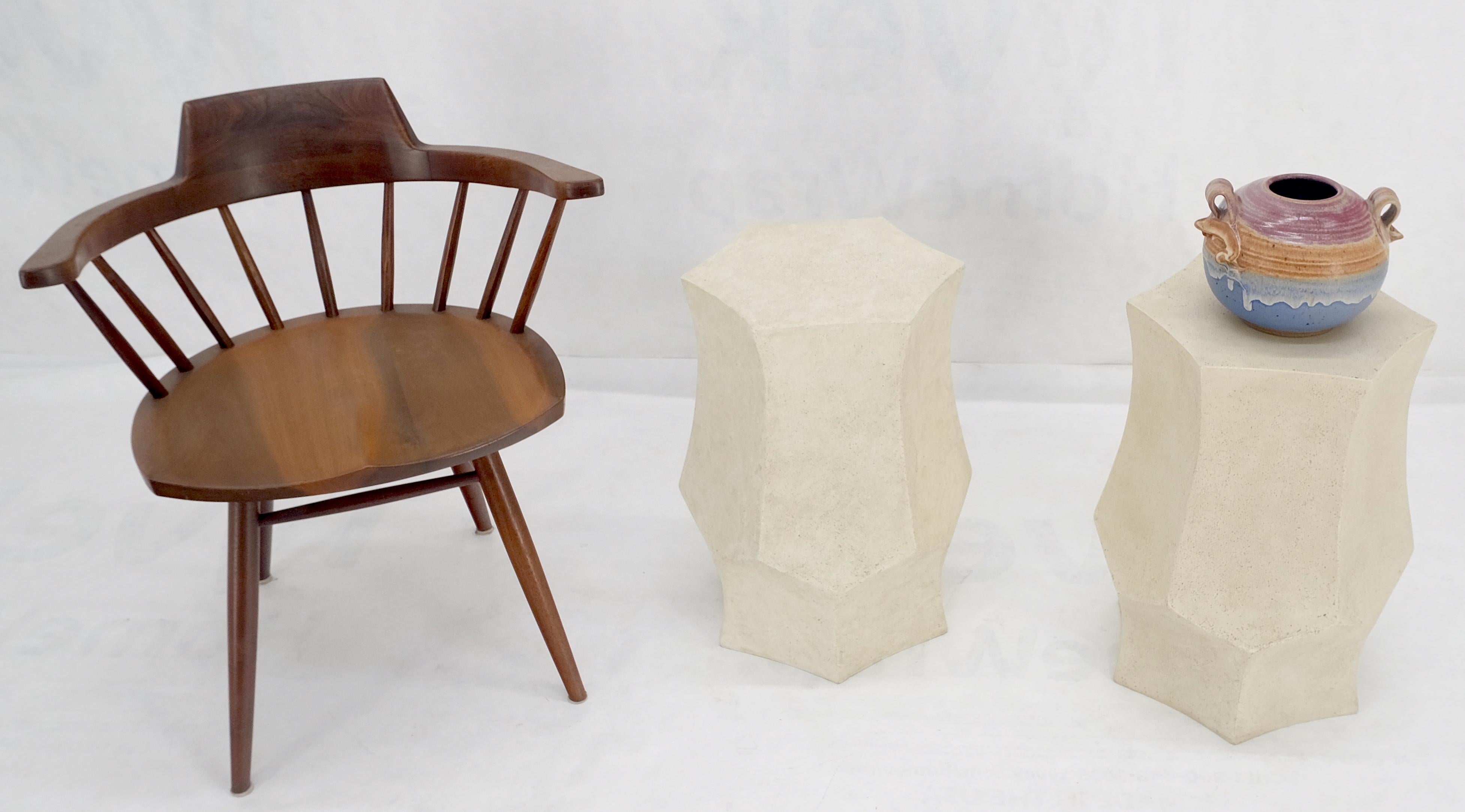 Molded Pair Hexagon Stomp Shape Faux Travertine End Side Table Stands MINT! For Sale